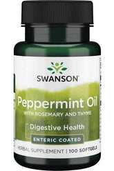 Swanson Peppermint Oil with Rosemary and Thyme, 100 softgels for digestive health and relaxation.